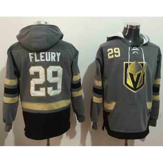 Men Vegas Golden Knights 29 Marc Andre Fleury Grey Name  26 Number Pullover NHL Hoodie